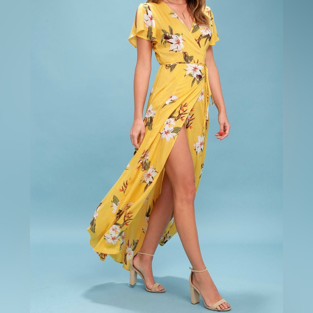 Lulus Heart of Marigold floral wrap maxi dress